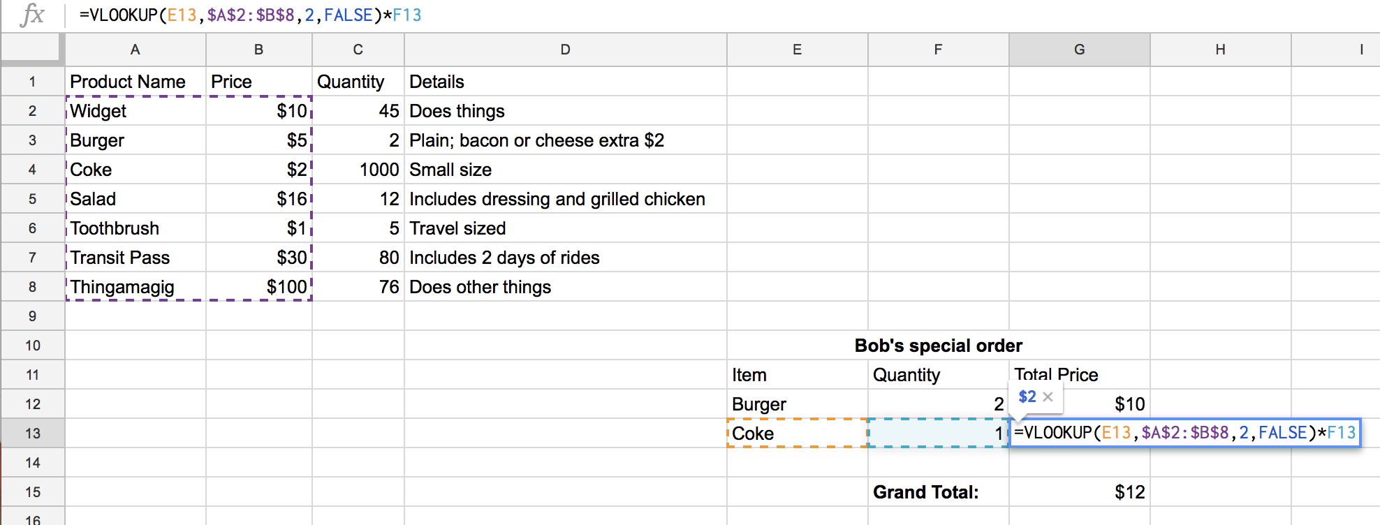 Finished VLOOKUP Function