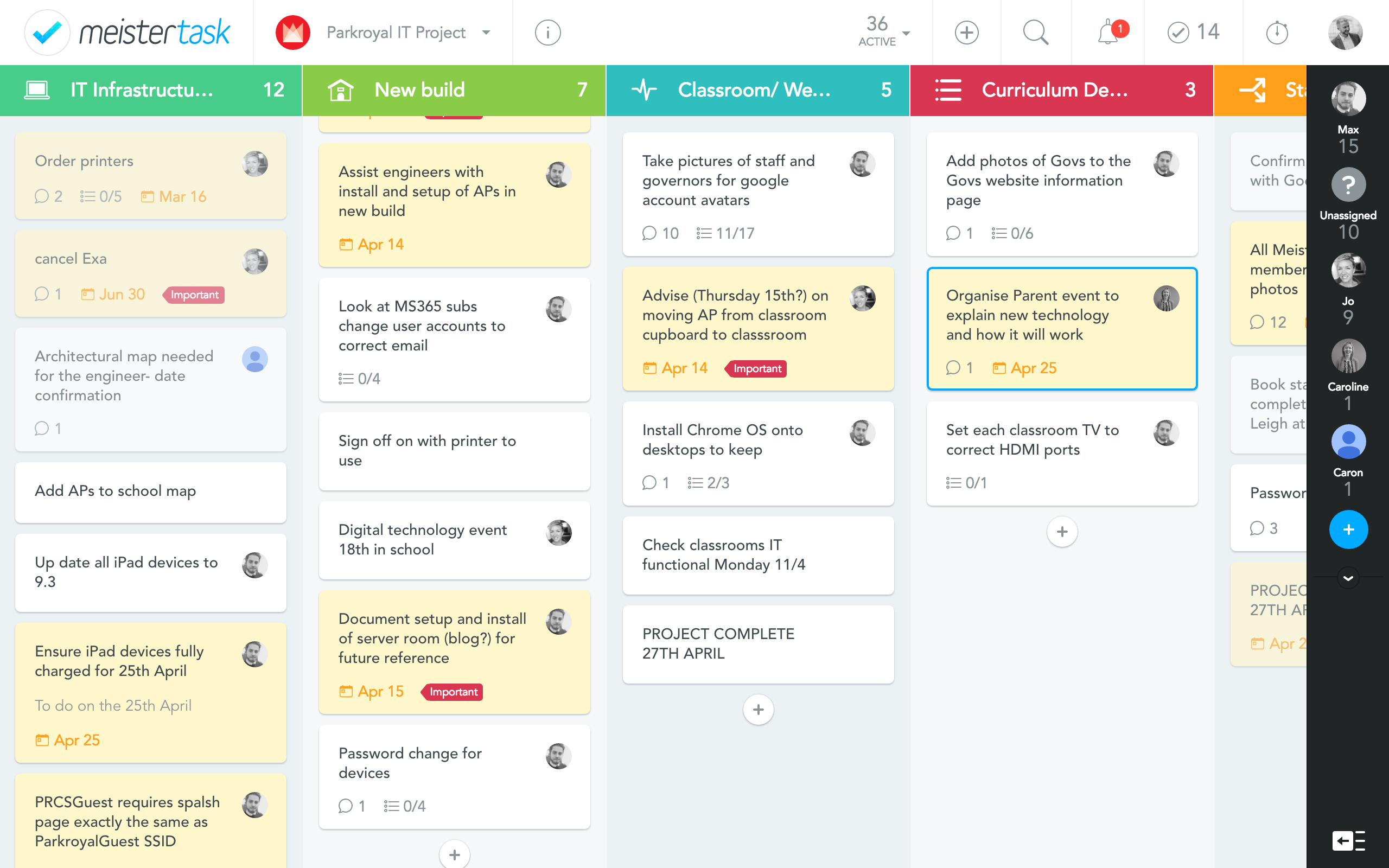 Hannam's MeisterTask project board