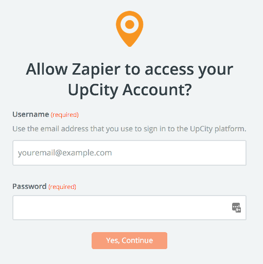 UpCity username and password