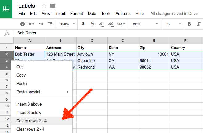 Delete Google Sheets rows