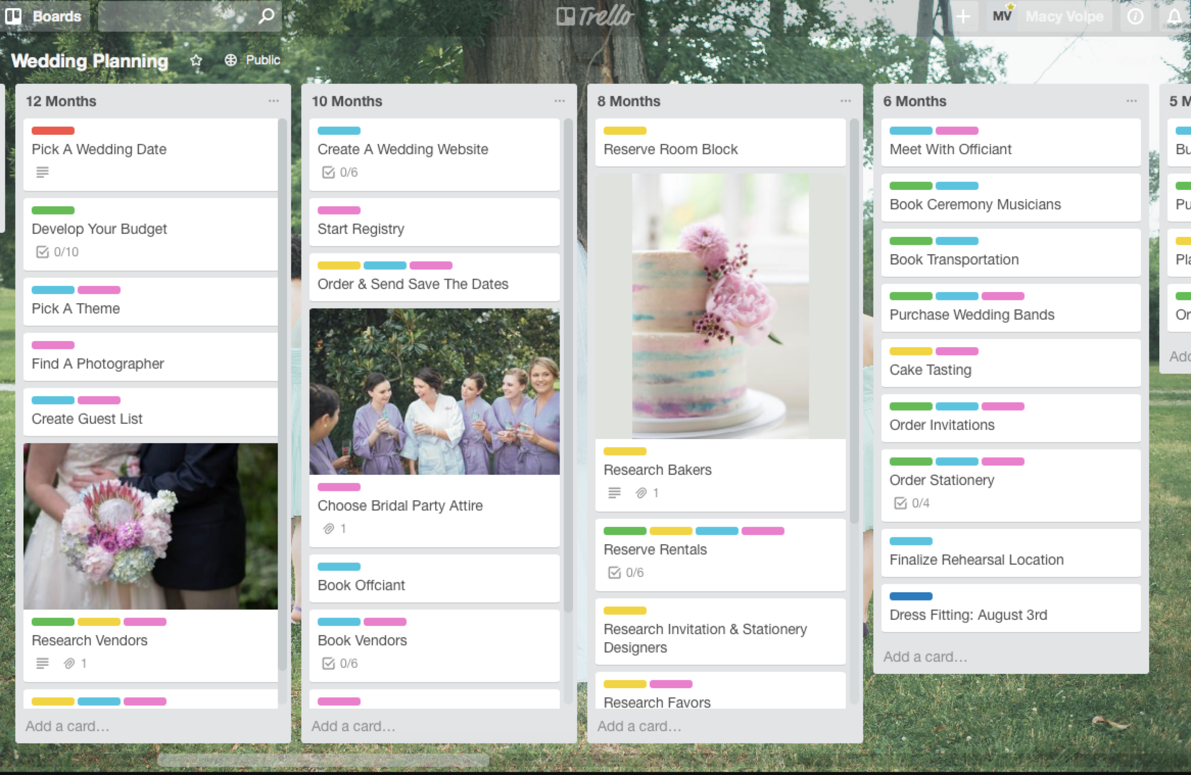 Trello wedding planning board