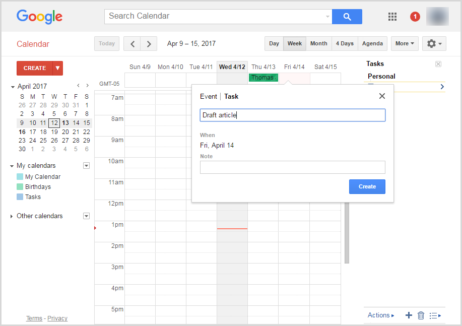 google calendar tasks