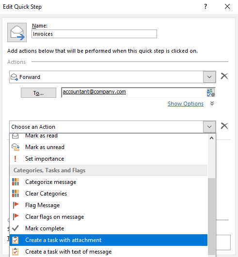 Microsoft Outlook quick steps feature