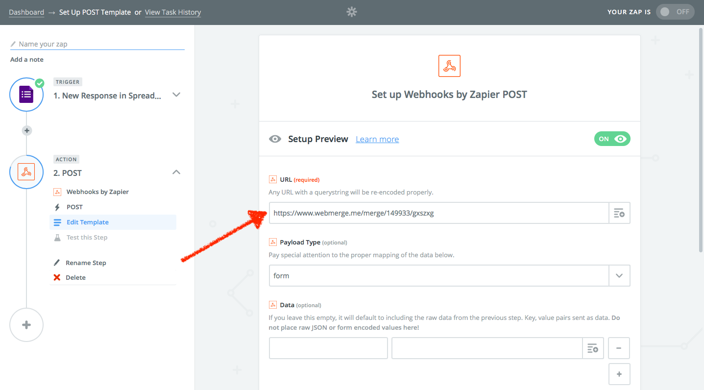 Zapier send data to webhook URL