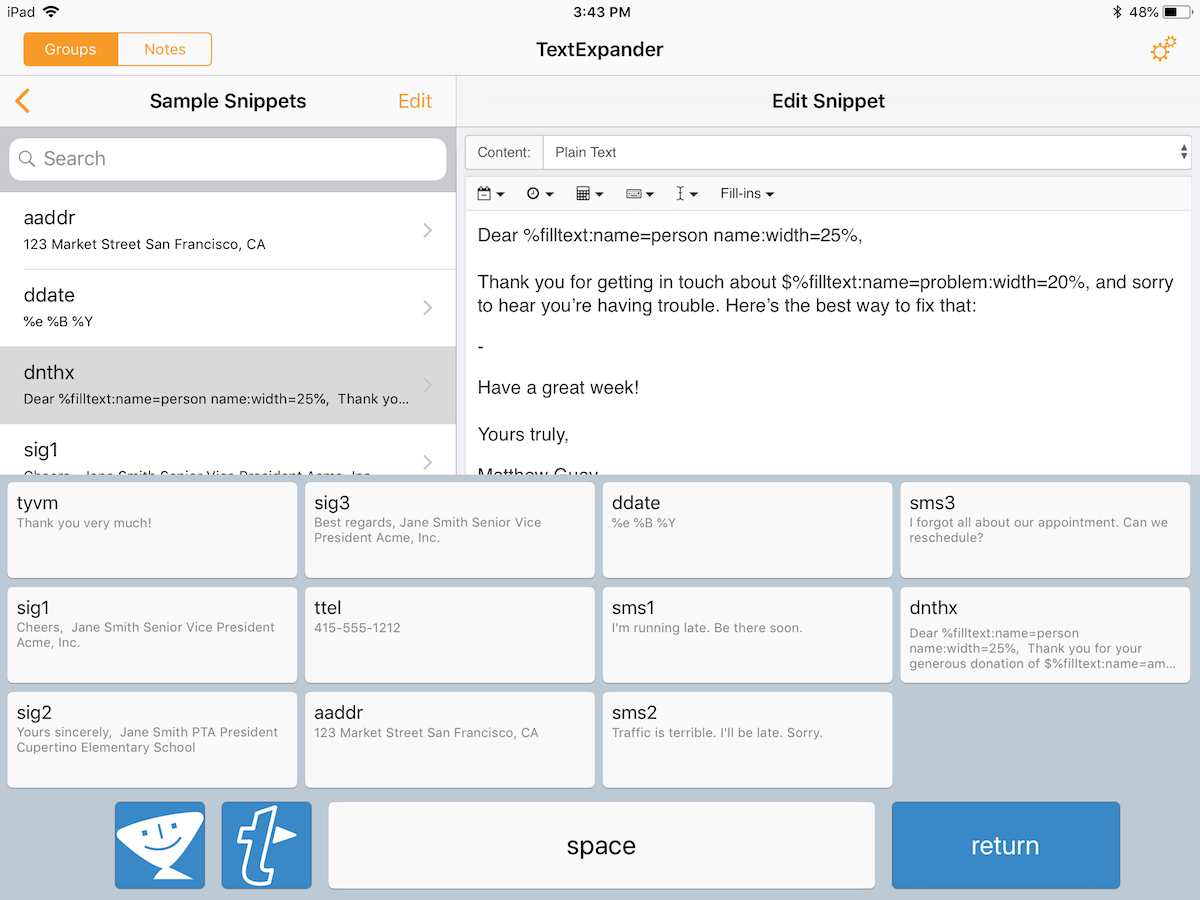 TextExpander for iPad