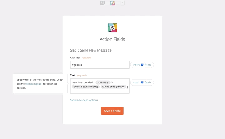 Zapier show advanced options example