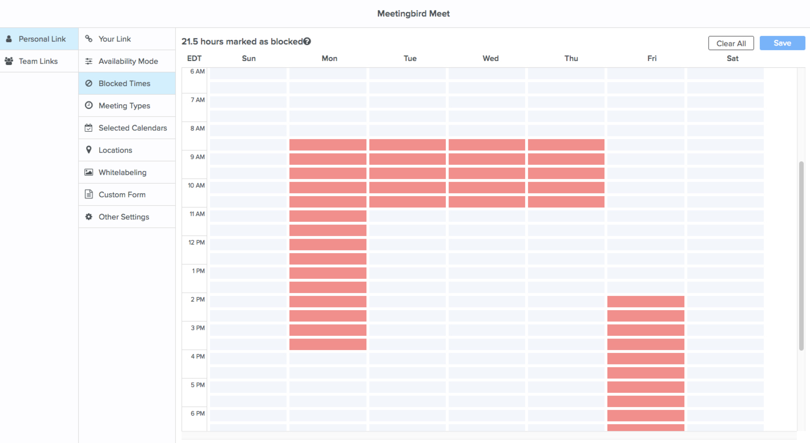 Blocking time in Meetingbird