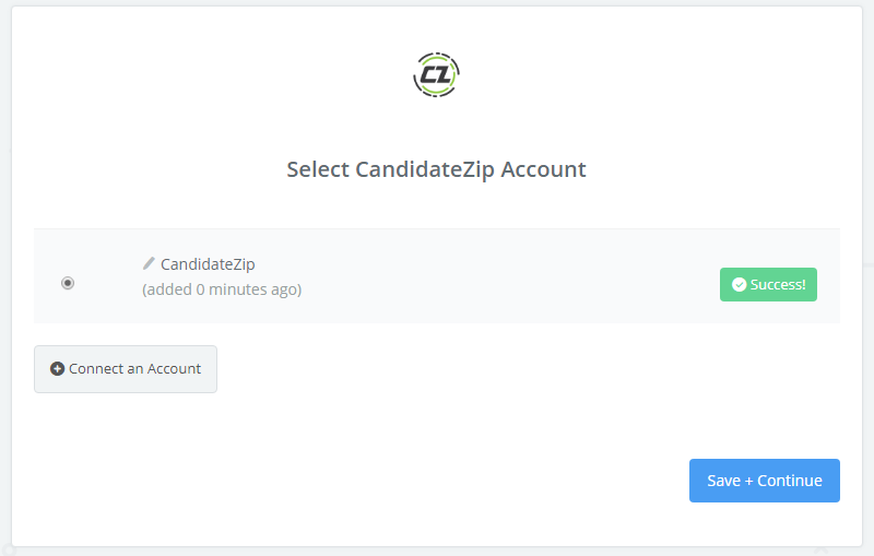 CandidateZip connection successfull