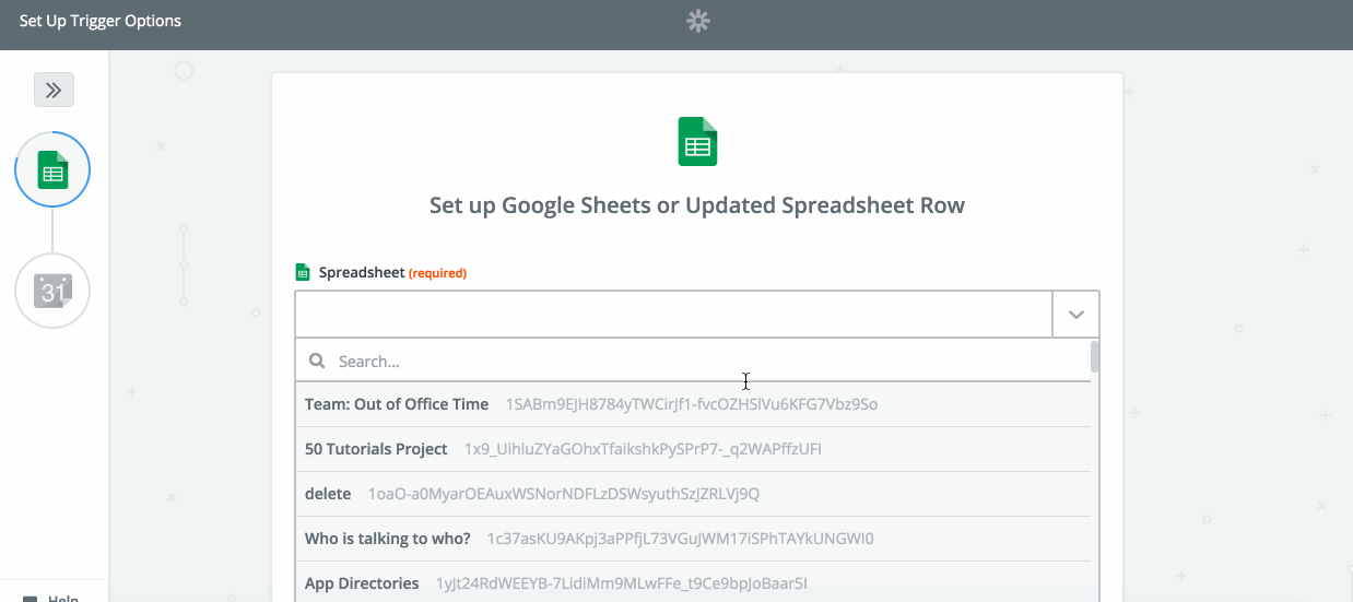 Choose your spreadsheet