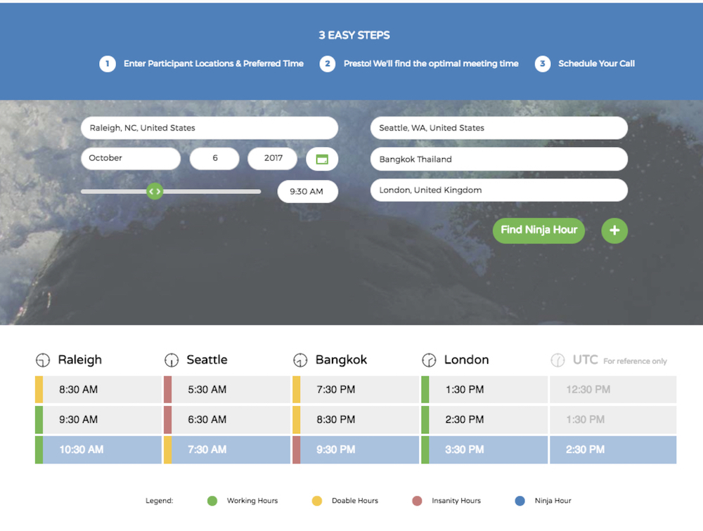 Time Zone Ninja helps you schedule meetings with international colleagues