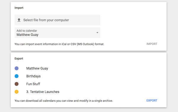 Export Google Calendar