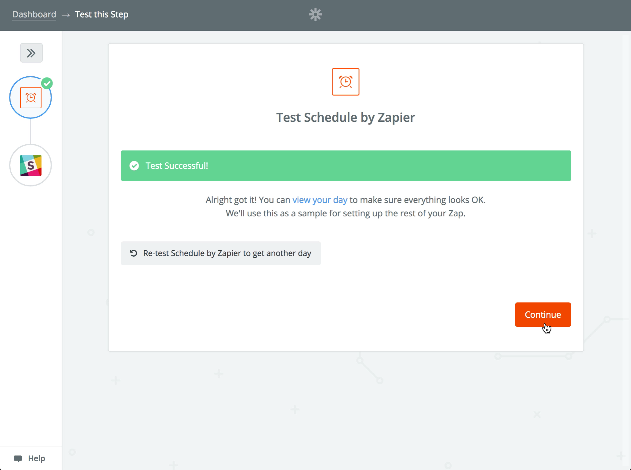 Test the 'Schedule by Zapier' step