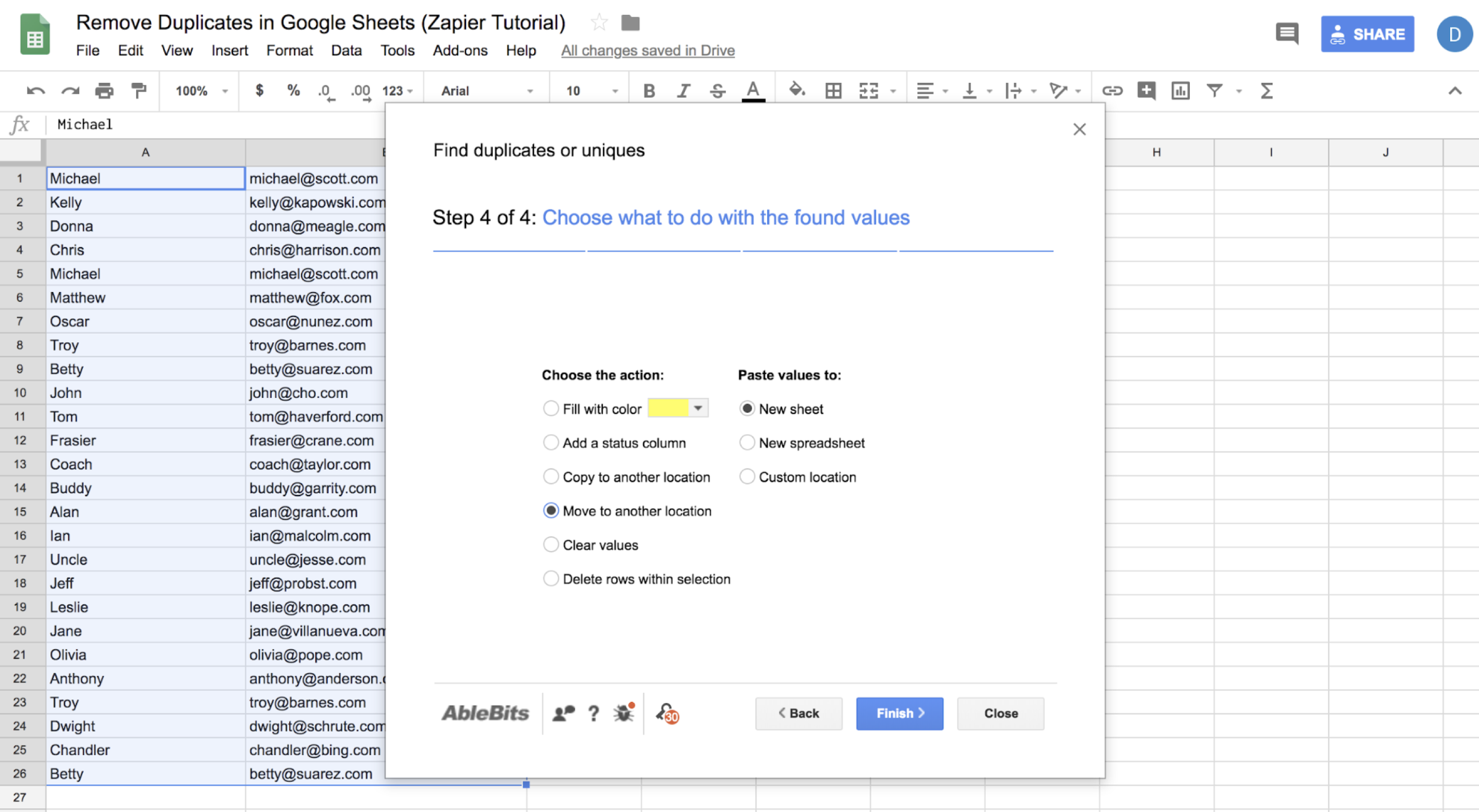 Choose what to do with the found values