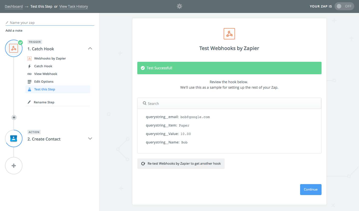 Test webhooks in Zapier