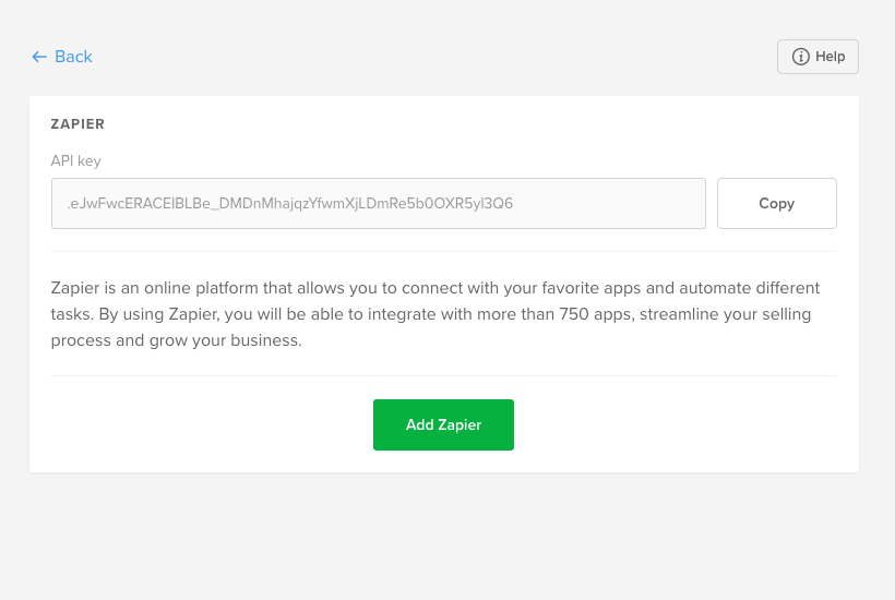 Sellfy API Key in account