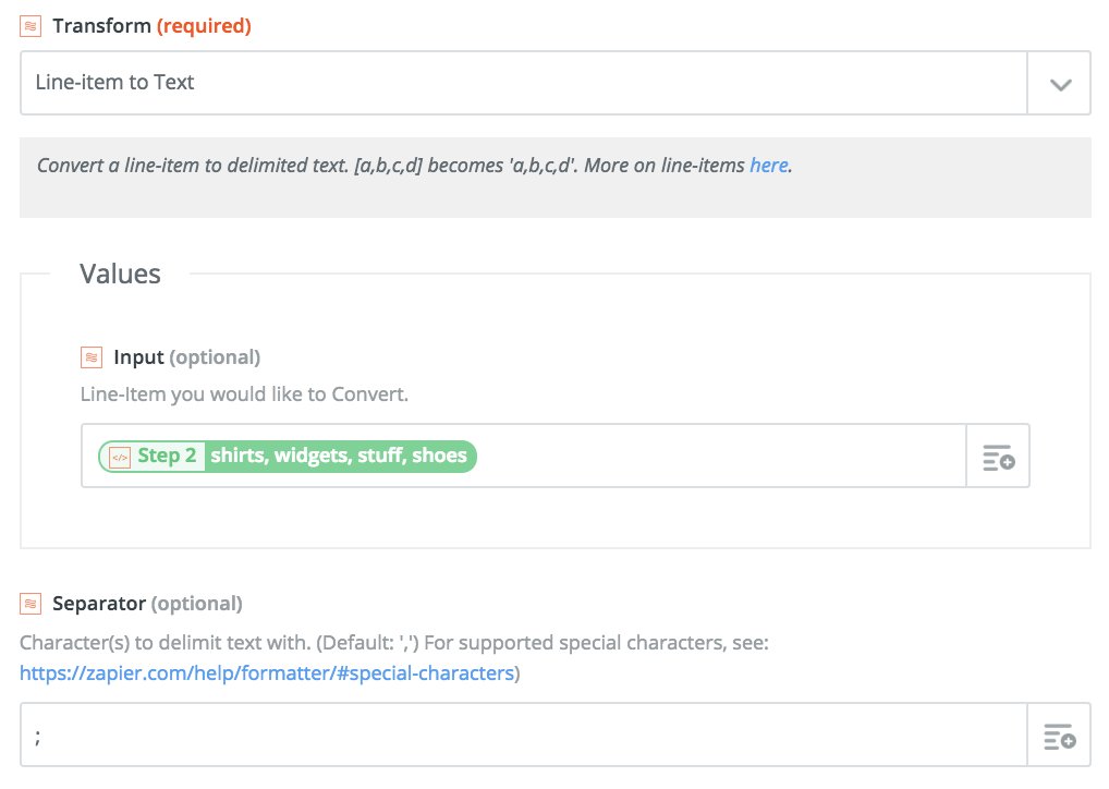 Zapier Formatter Line Items