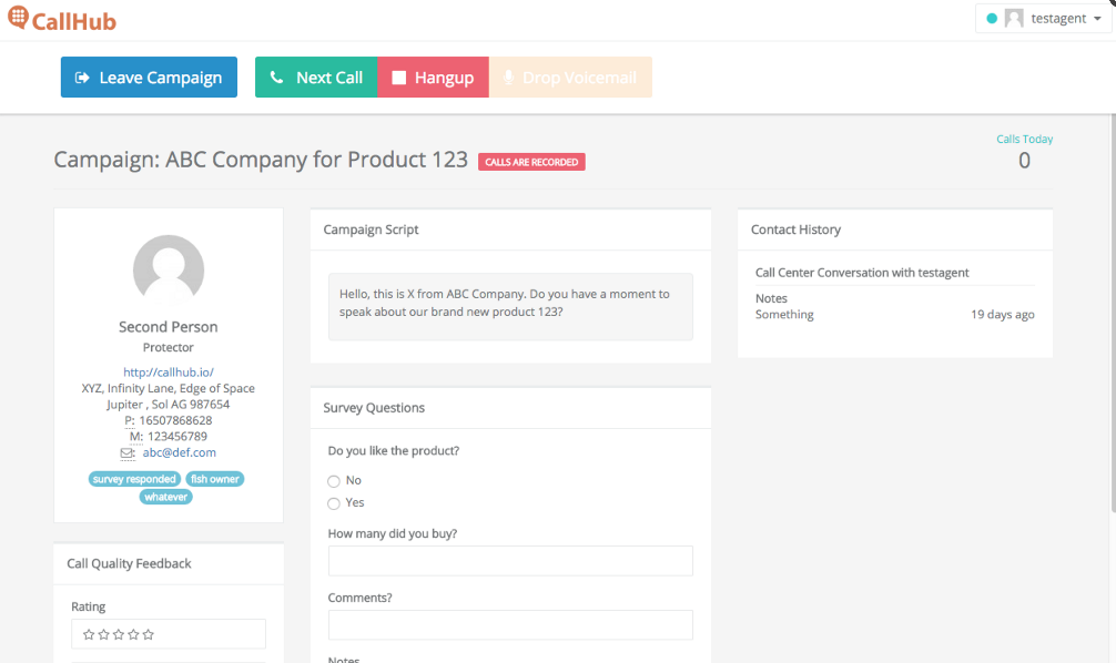 callhub screenshot campaign