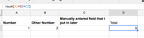 Example of Google Sheets worksheet with manual data entry