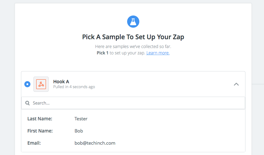 Zapier Webhooks data