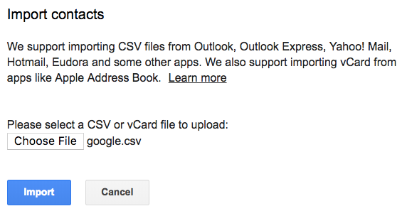 import Gogole Contacts export