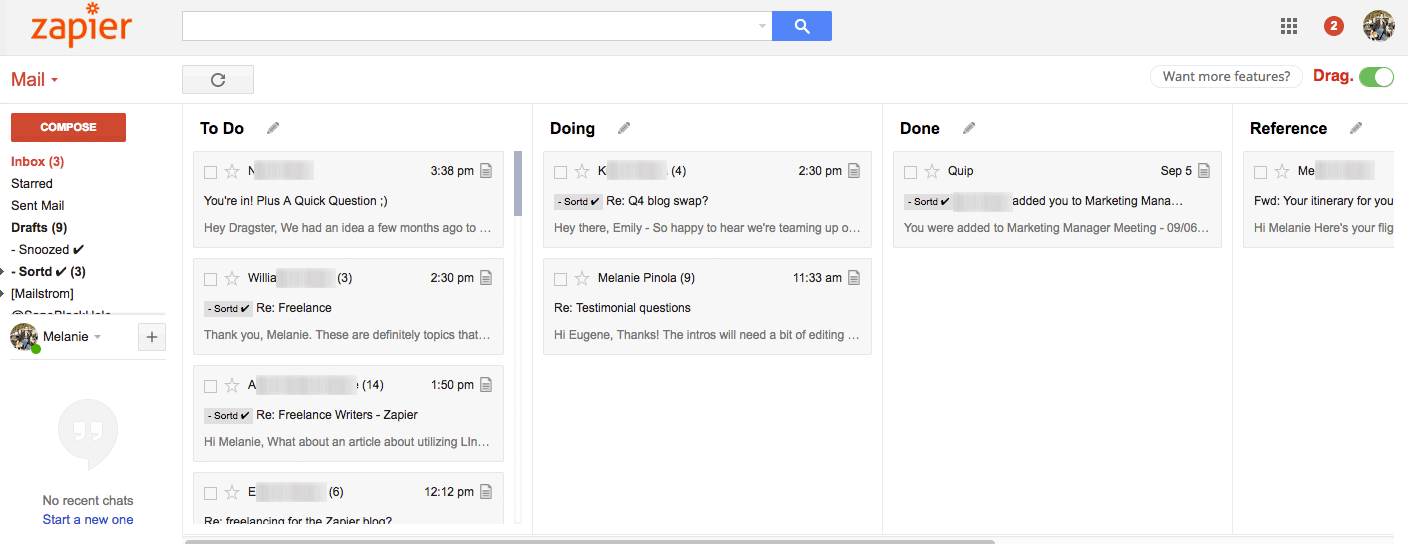 Drag Gmail extension screenshot