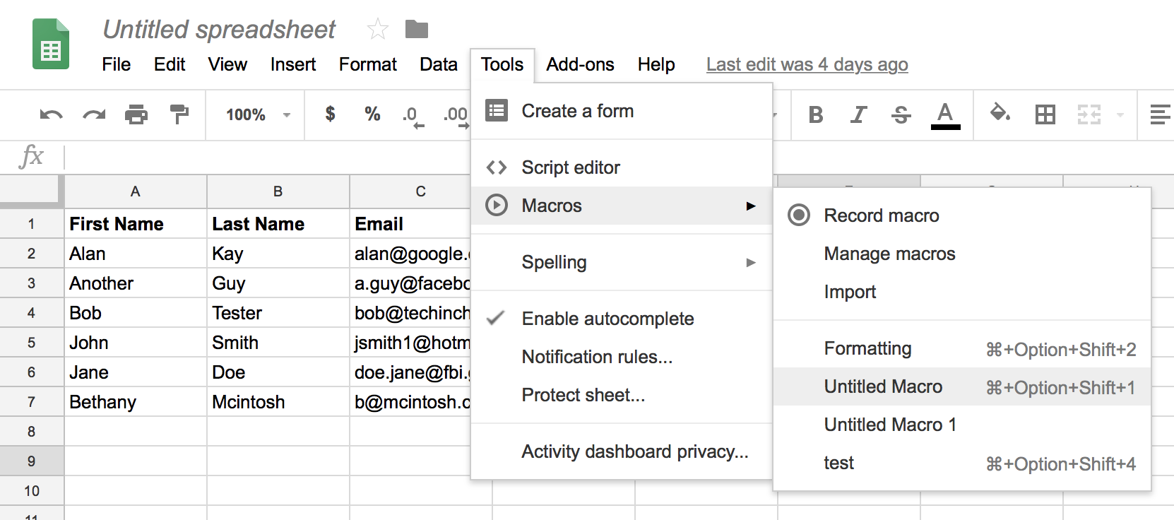 Macro keyboard shortcuts