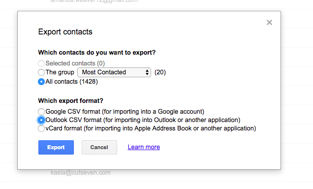 Select contacts in Gmail